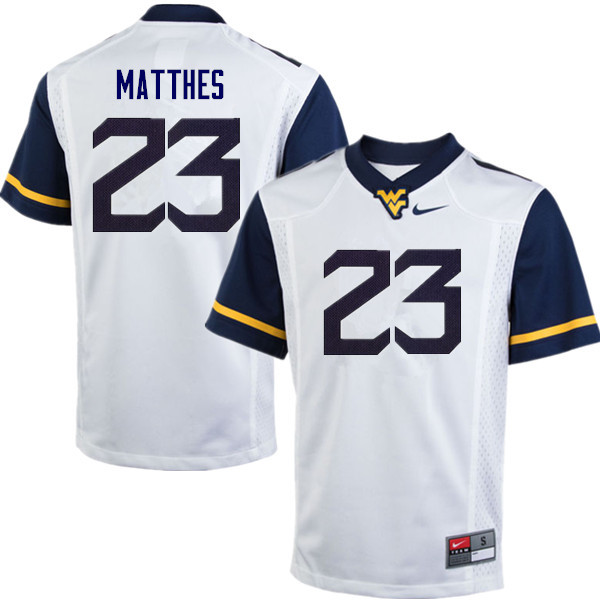 NCAA Men's Evan Matthes West Virginia Mountaineers White #23 Nike Stitched Football College Authentic Jersey GJ23H18WT
